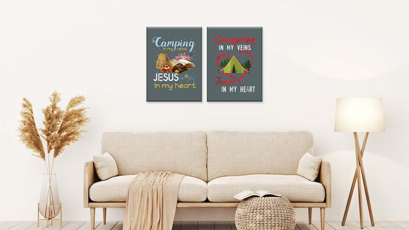Jesus And Camping Wall Art, Set of 2