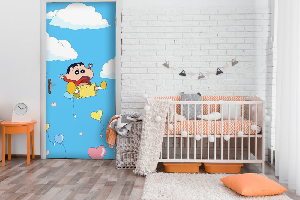 Shinchan on Moon Anime Self Adhesive Sticker For Door
