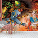 Golden Painting Of Kahna With Radha Wallpaper
