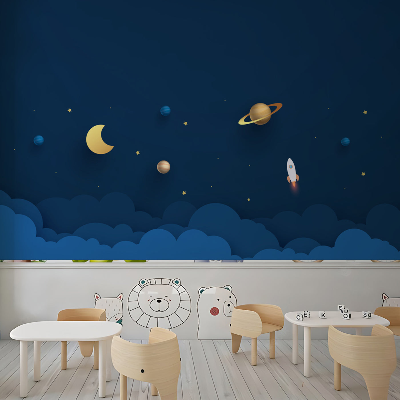 Space Nursery School Wallpaper