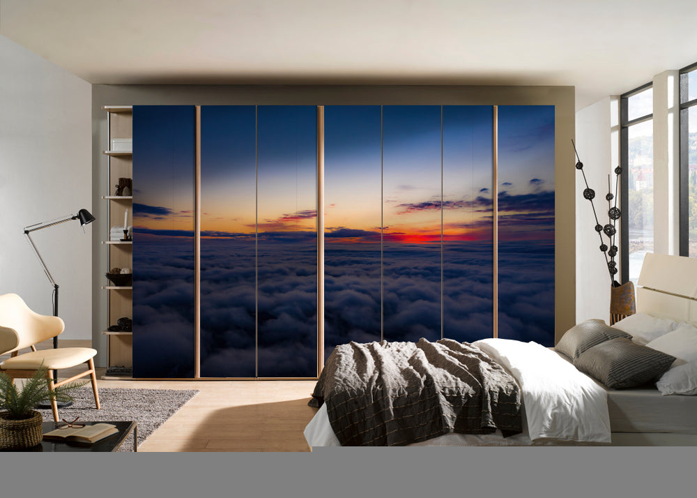 Sun Rays In Clouds Painting Self Adhesive Sticker For Wardrobe