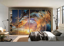 Sun In Ocean Reflection Painting Self Adhesive Sticker For Wardrobe