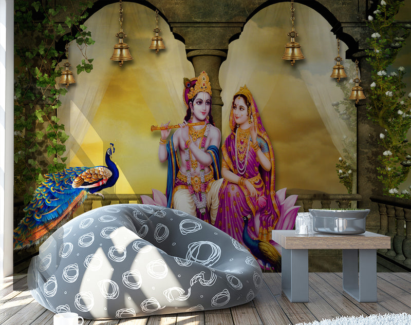 Radha Krishna With Beautiful Peacock Wallpaper