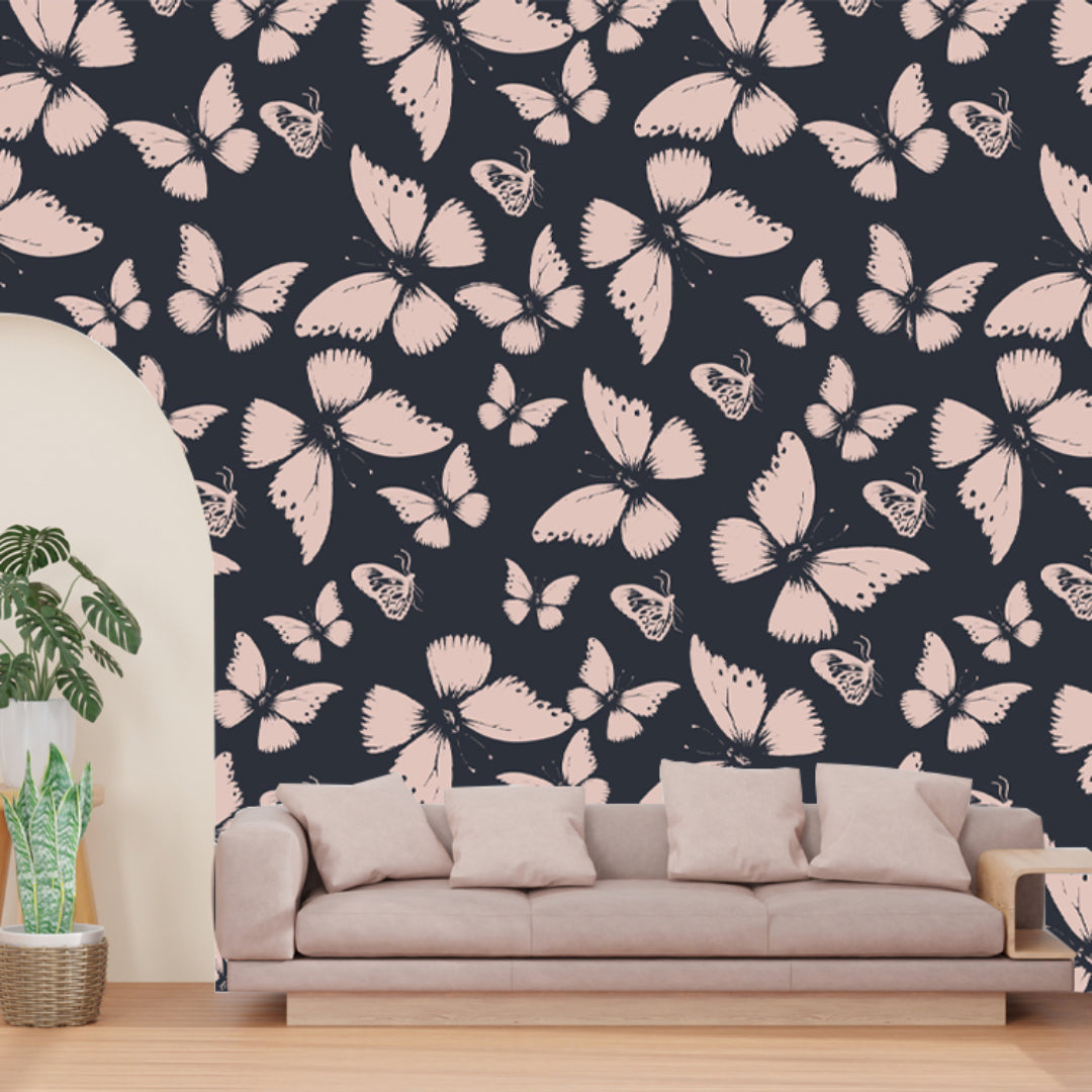 Pink Butterfly Black Wallpaper