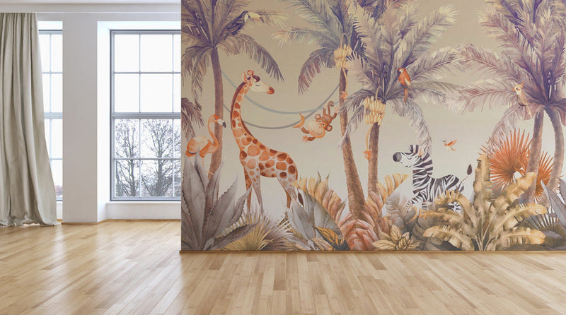 Tropical Giraffe Monkey Wallpaper