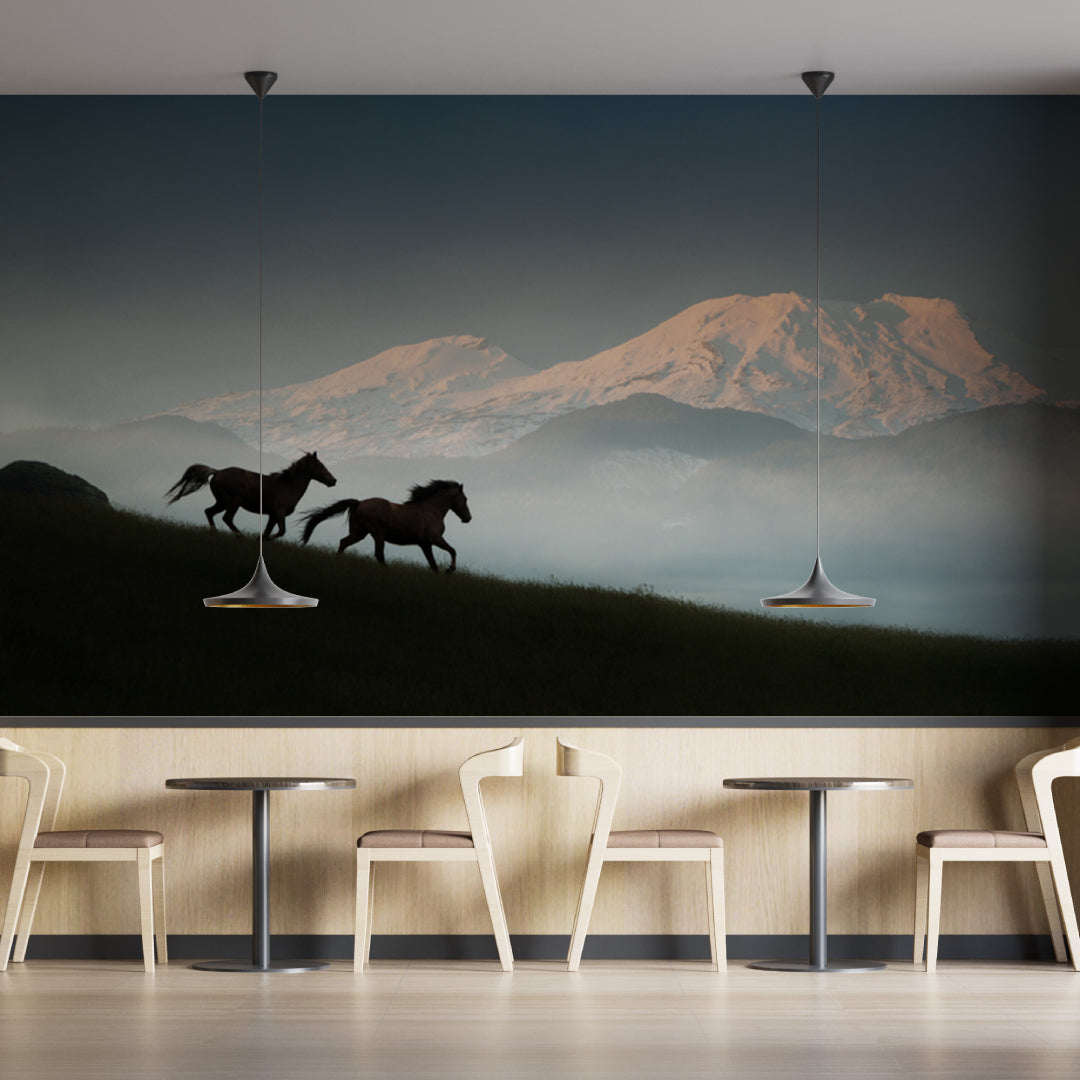 Horses Running On Green Grass