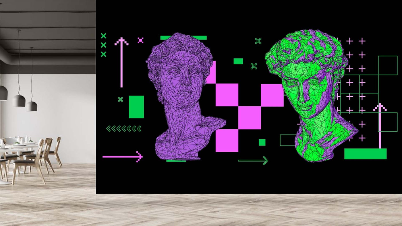 Green Lilac Faces Statue Wallpaper