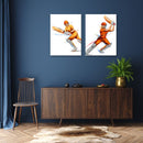 Cricket Batsman Wall Art , Set Of 2