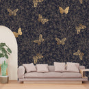 Golden Butterfly Blue Wallpaper