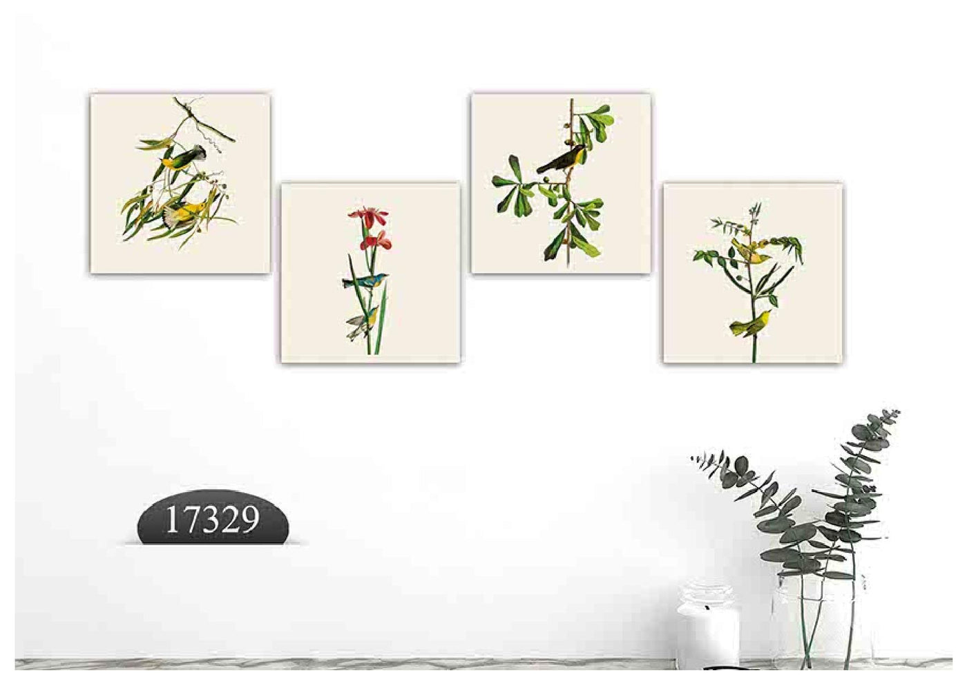 Flower Plant Bird, Set Of 4