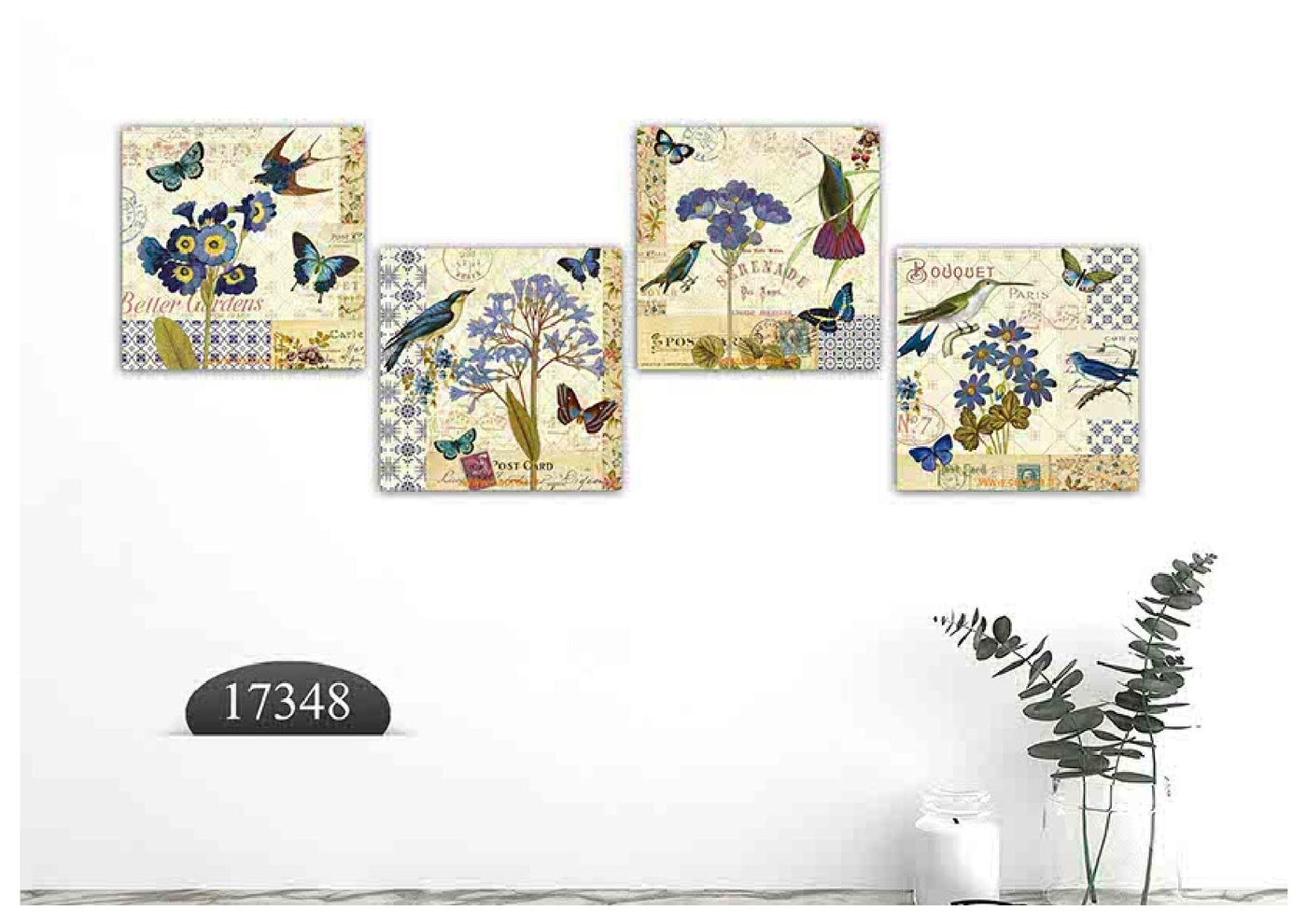 Lilac Floral Bird Art, Set Of 4