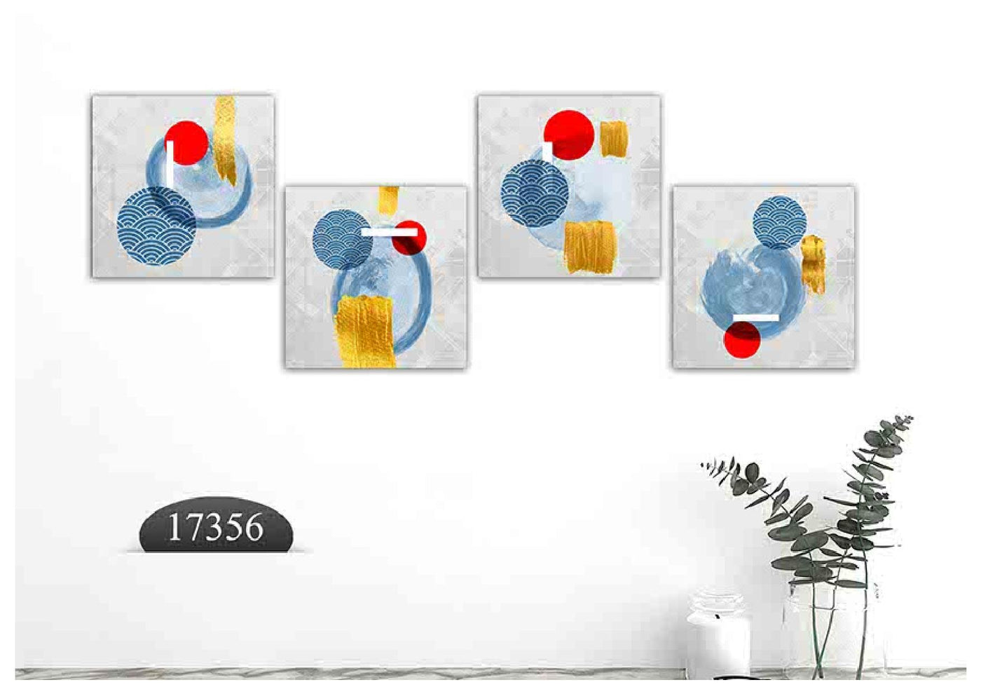 Grey Orange Circle Art, Set Of 4