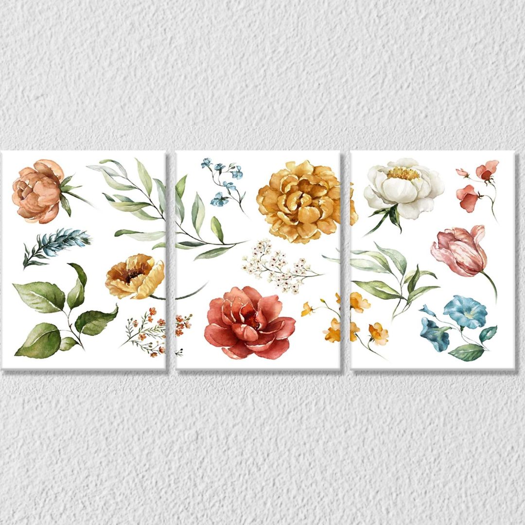 Red yellow flowers Set of 3