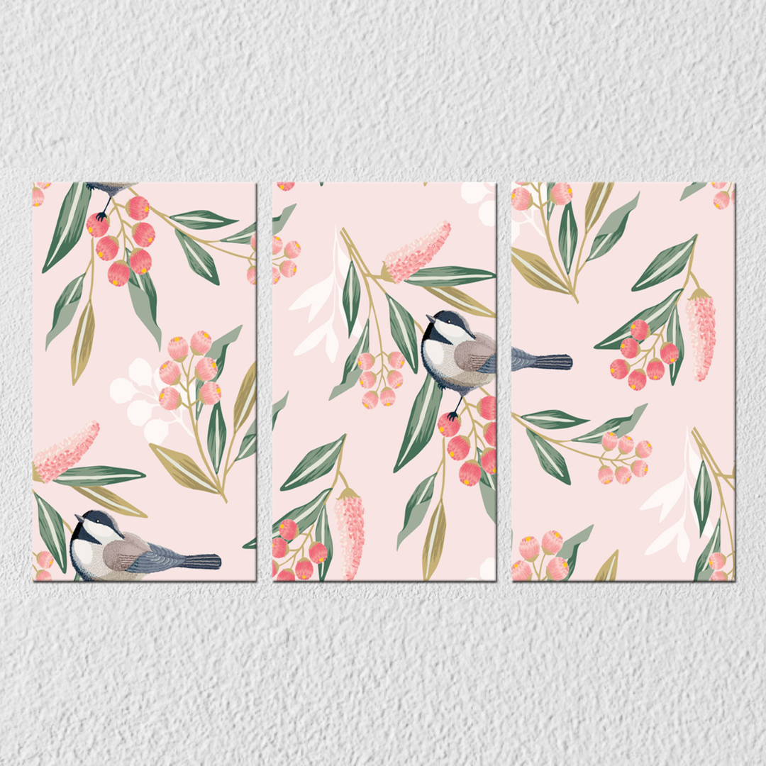 Cherry Twigs and Bird Wall Art, Set Of 3