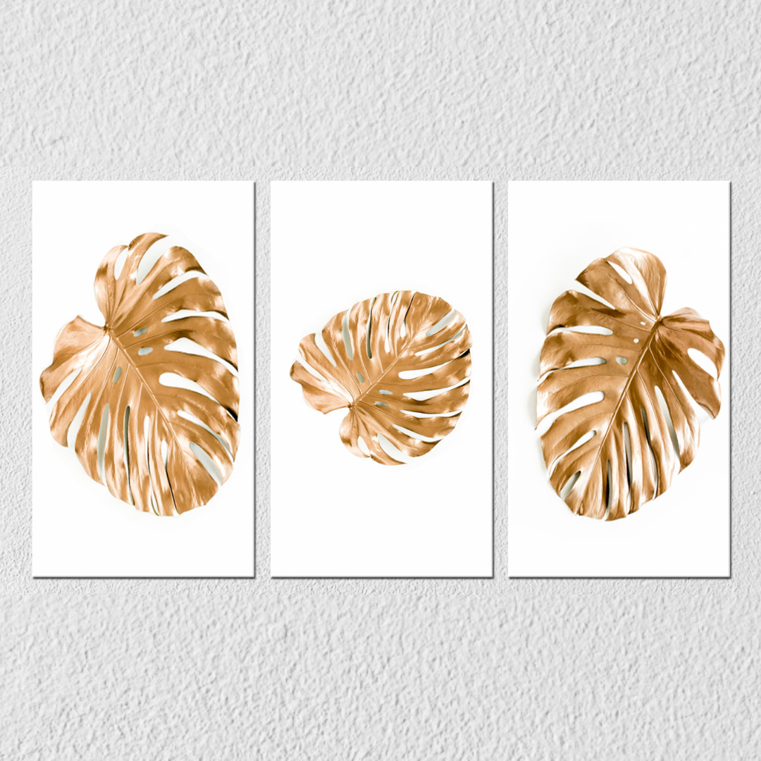 Brown Monstera Leaf Wall Art, Set Of 3