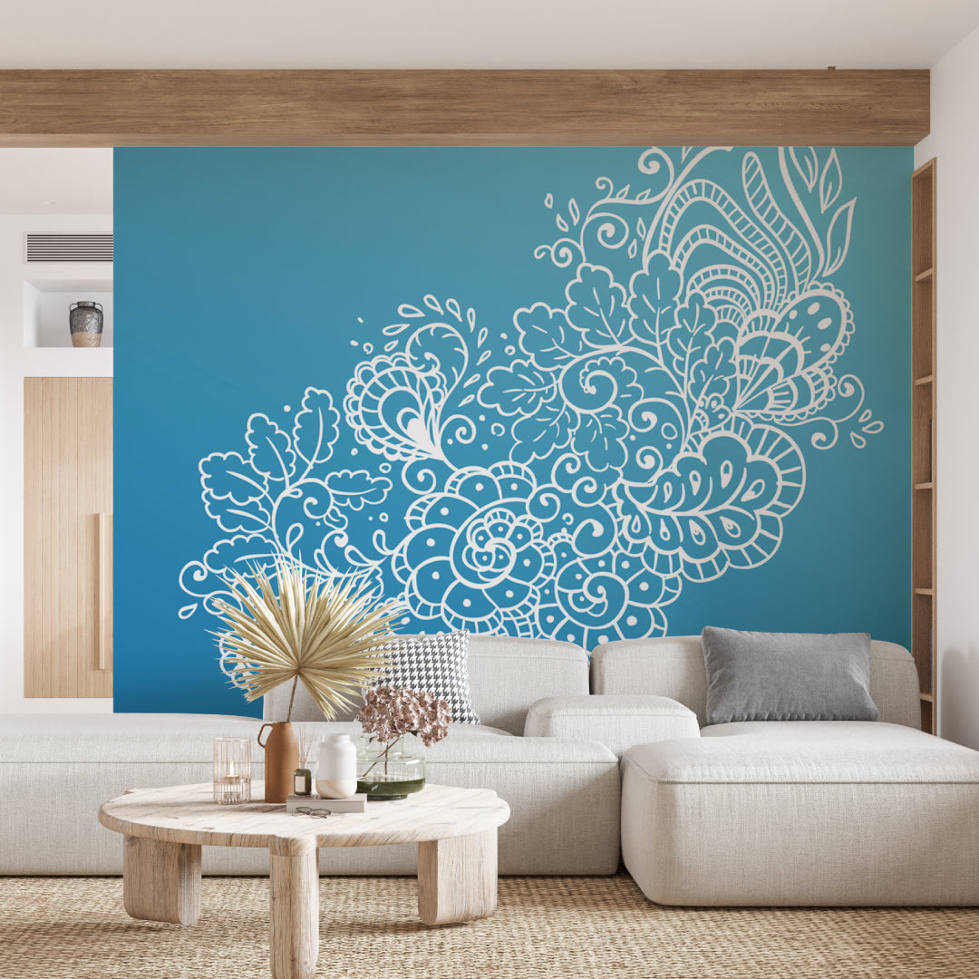 White Decor Blue Wallpaper