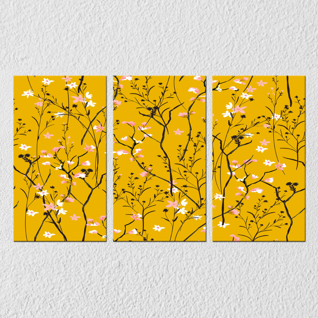 Black Branches On Mustard Wall Art, Set Of 3