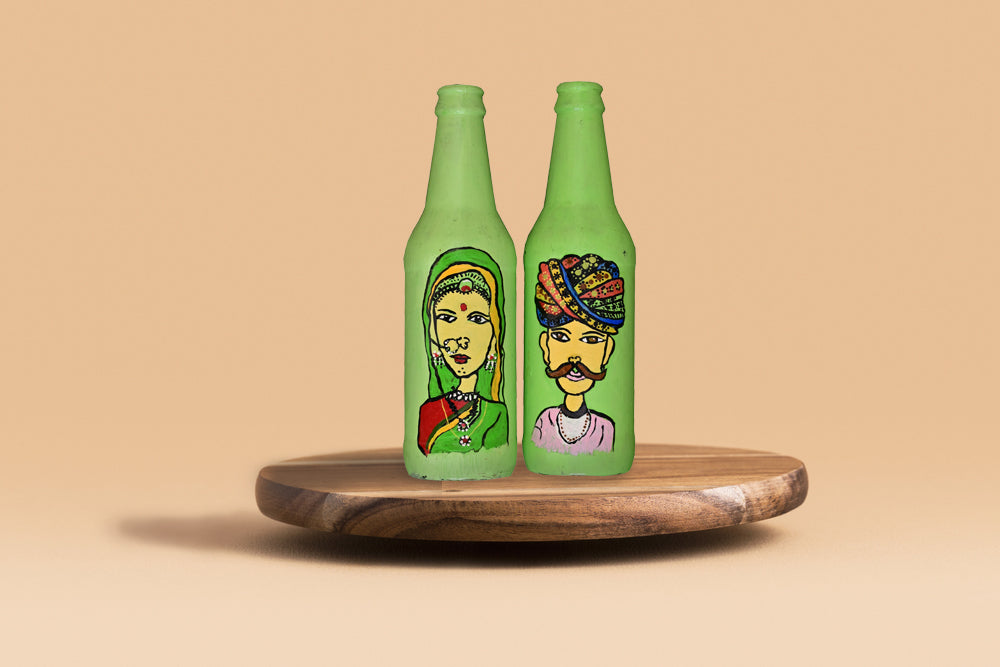 Rajasthani Couple Bottle Art (Set of 2)