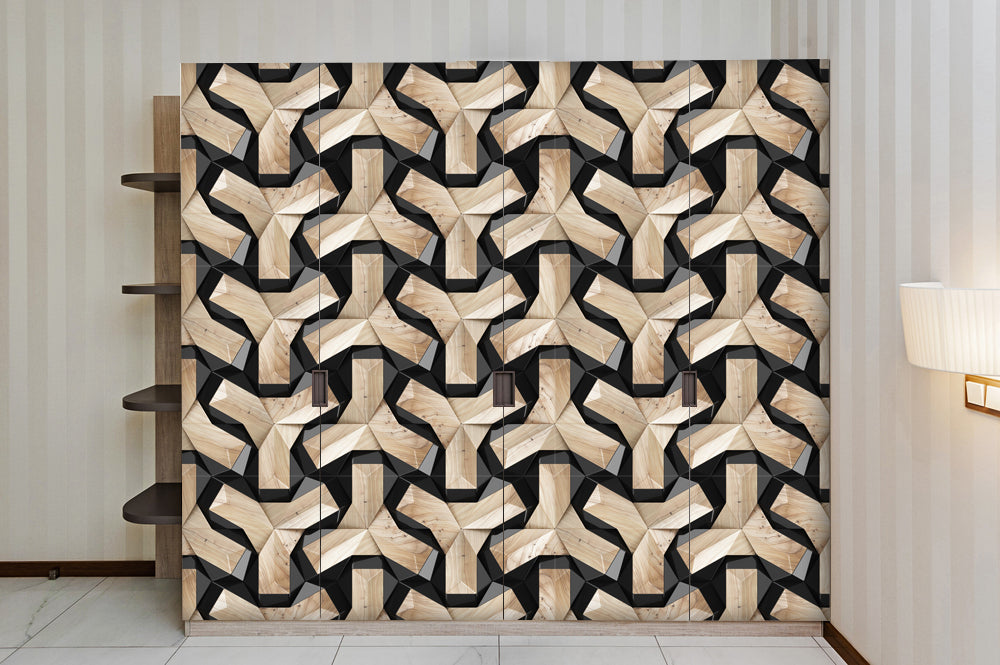 Black And Cream 3D Self Adhesive Sticker For Wardrobe