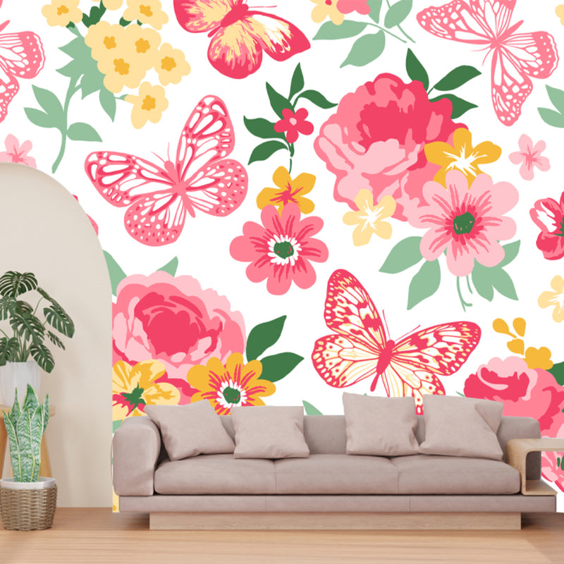 Pink Butterfly with flower Floral Wallpaper