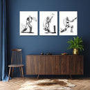 Cricket Batsman Wall Art, Set Of 3