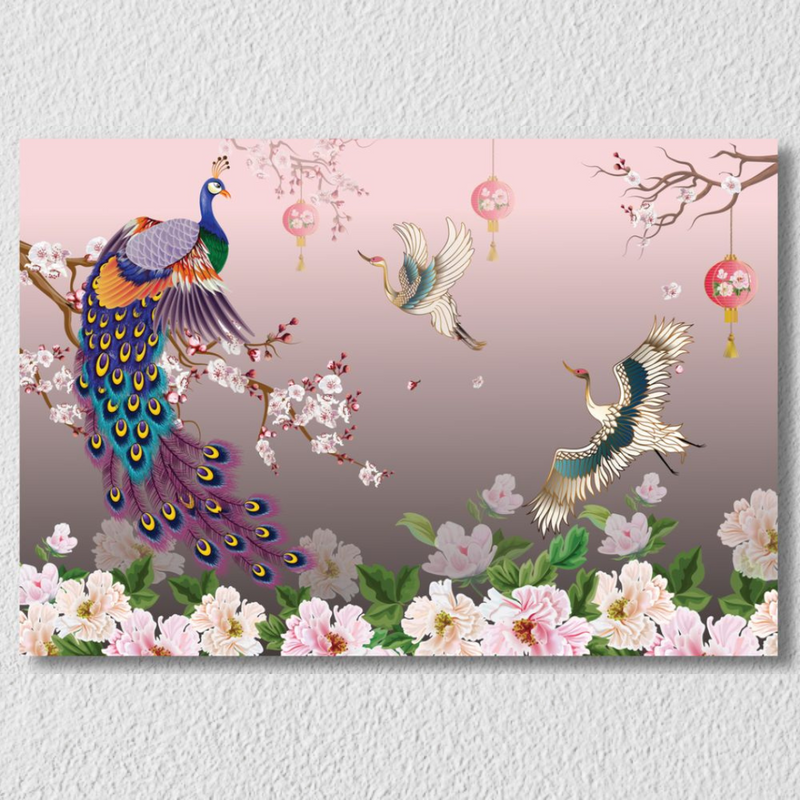 Beautiful Peacock And Floral Art