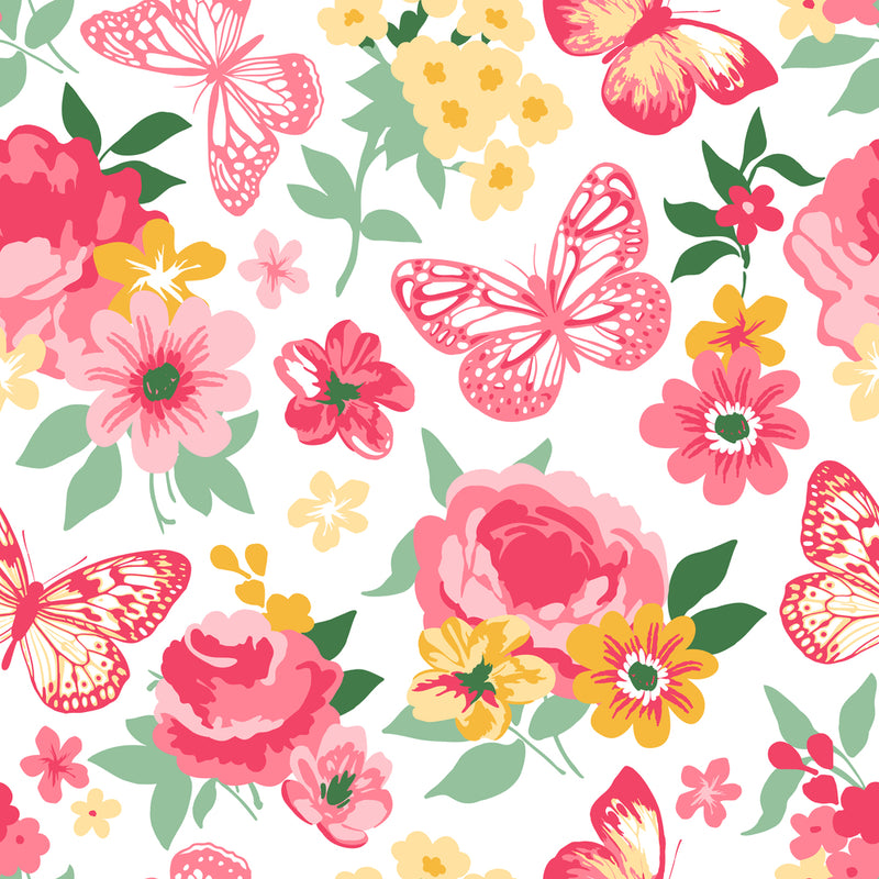 Pink Butterfly with flower Floral Wallpaper
