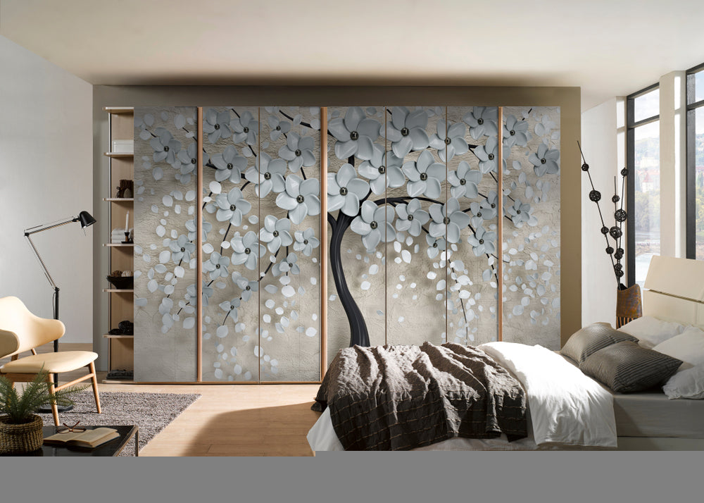 3D White Flower Plant Self Adhesive Sticker For Wardrobe