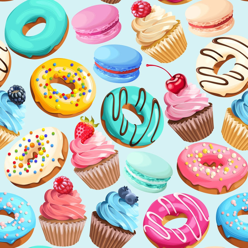 Colourful Donuts With Cupcake Art Self Adhesive Sticker For Refrigerator