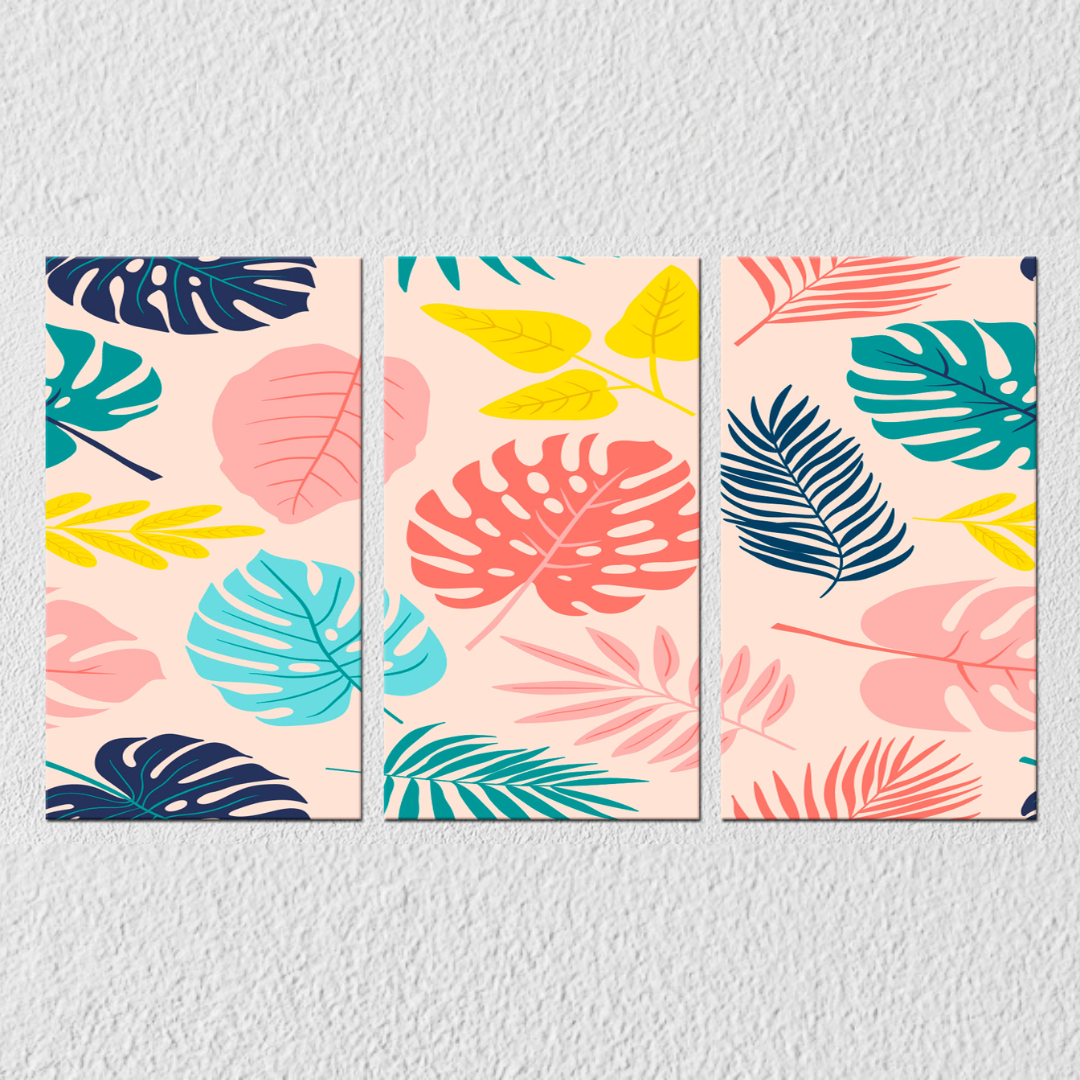 Multicolour Monstera Wall Art, Set Of 3