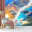 3D Rainbow dolphin undersea ocean wallpaper