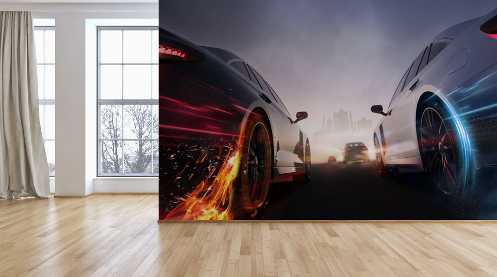 Fire And Spark In The Car Wheels Wallpaper