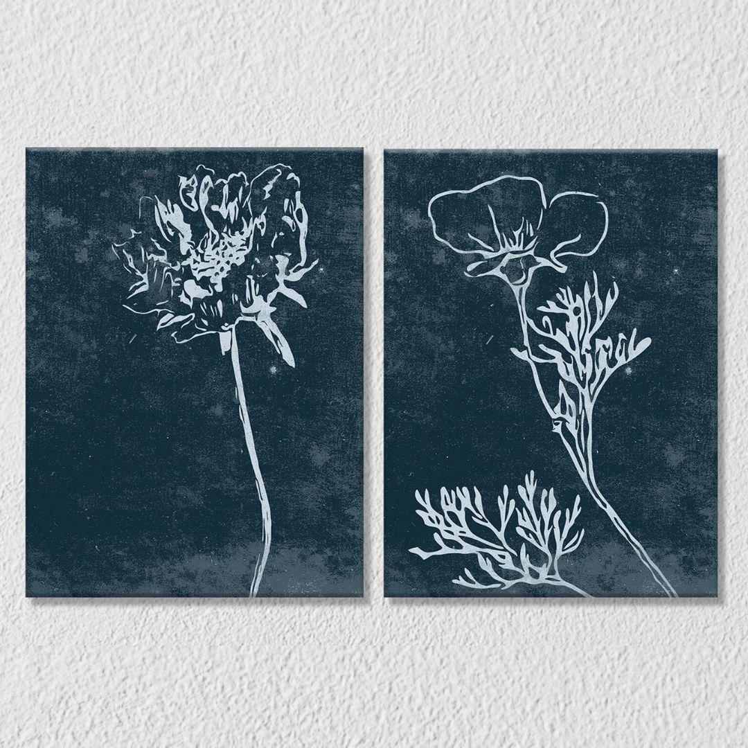 White flower blue Set of 2