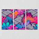 Leaves On Geometric Background, Set Of 3