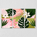 Pink And Green Leaf Wall Aart, Set Of 3