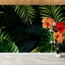 Green Leafs Red Hibicus Wallpaper