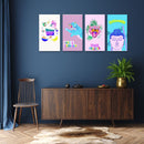 Funky Buddha And Tiger Wall Art, Set Of 4