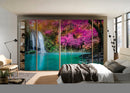 Waterfall In Pink Valley Painting Self Adhesive Sticker For Wardrobe