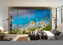 Butterfly On Flower Painting Self Adhesive Sticker For Wardrobe