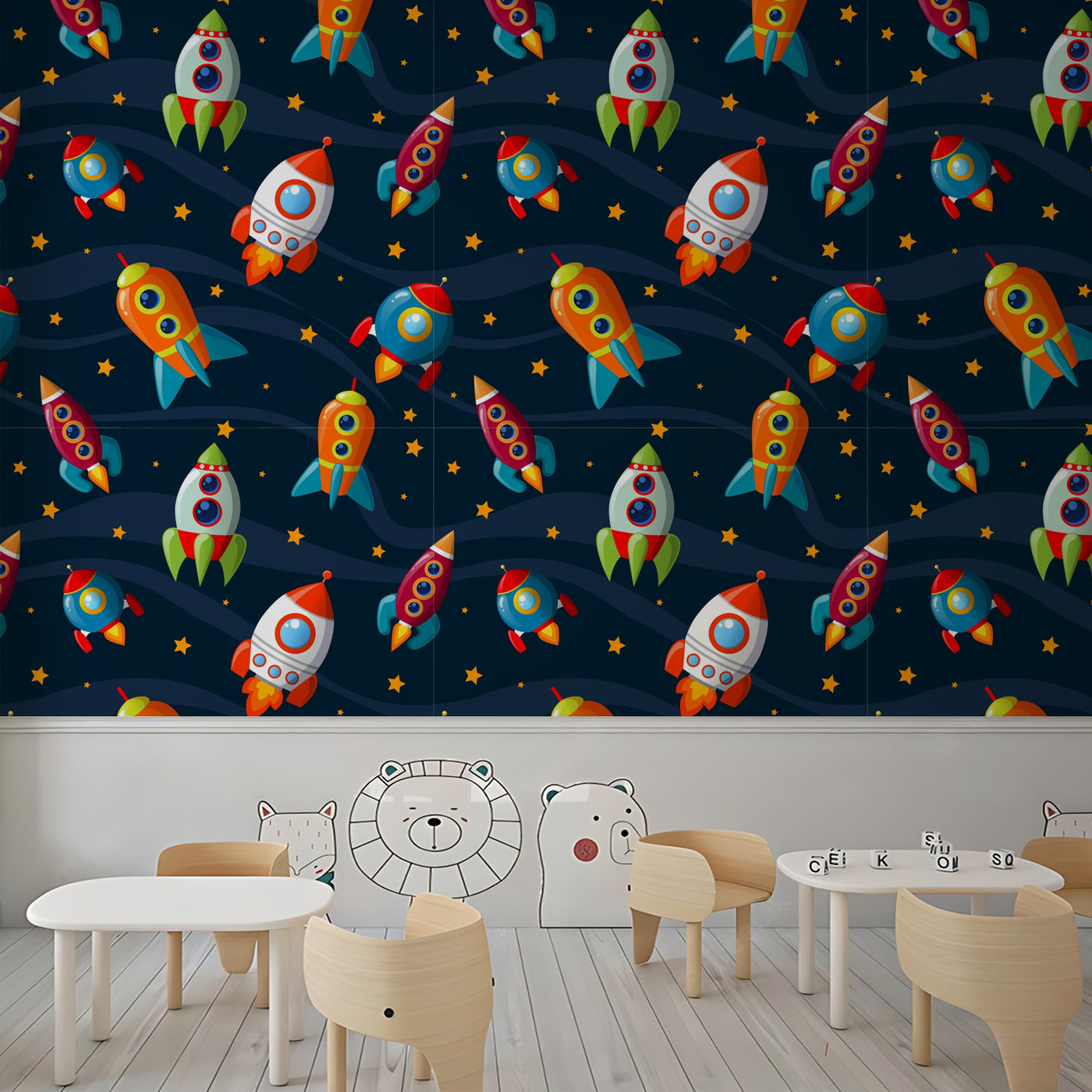 Spaceship Nursery School Wallpaper