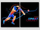 Cricket Batsman Wall Art, Set Of 2
