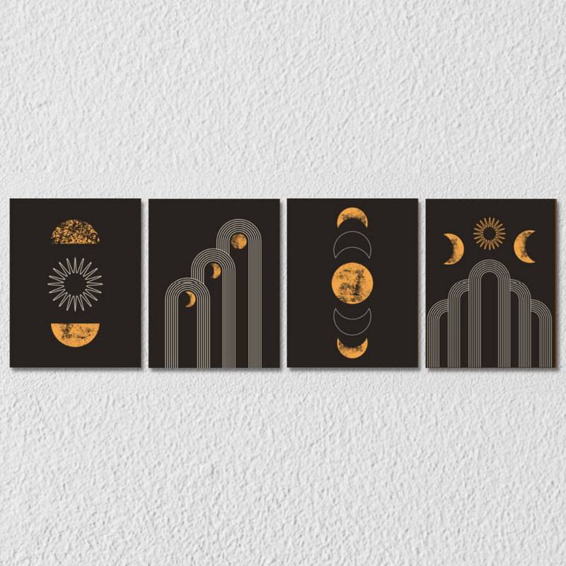 Black Golden Moon Phases, Set Of 4