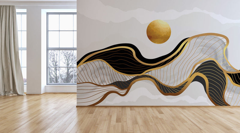Tropical Golden Moon Lines Wallpaper