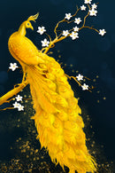Golden Sketch Peacock Art Self Adhesive Sticker For Refrigerator