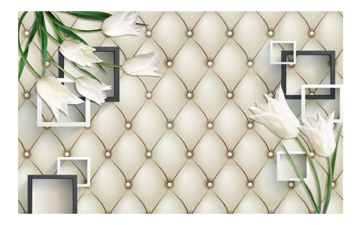 White Tulips Floral Wallpaper