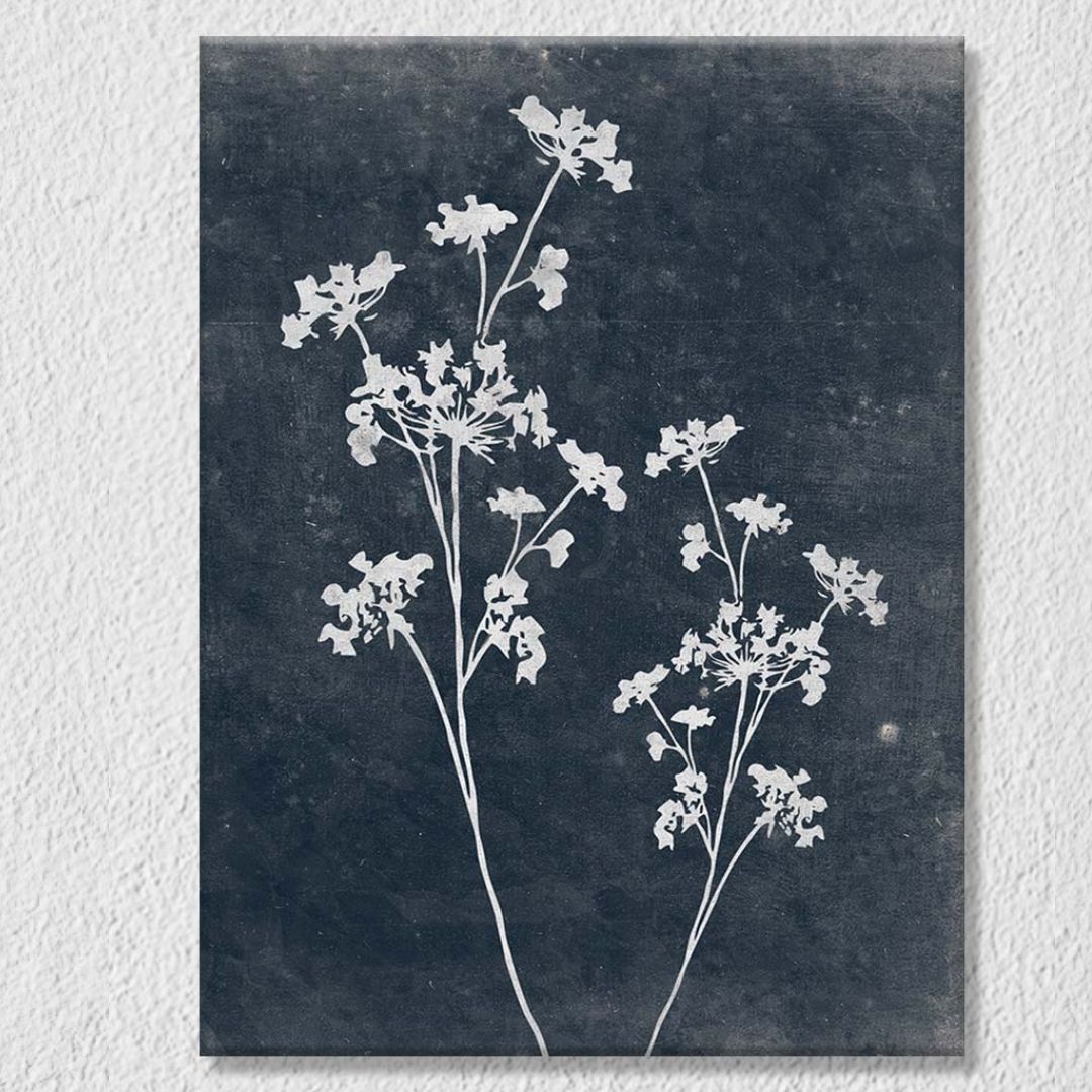 White flower painting on blue