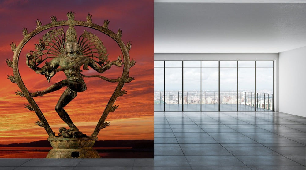 Bronze Nataraja Red Sky Background Wallpaper