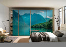 Green Mountain In Lake Self Adhesive Sticker For Wardrobe