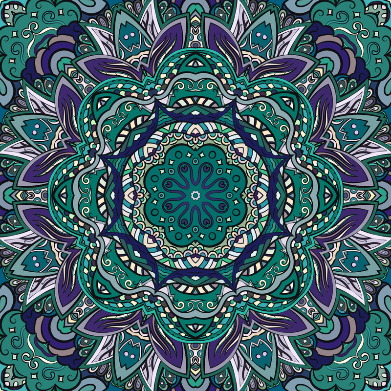 Green Shaded Mirror Pattern Mandala Art Self Adhesive Sticker For Table