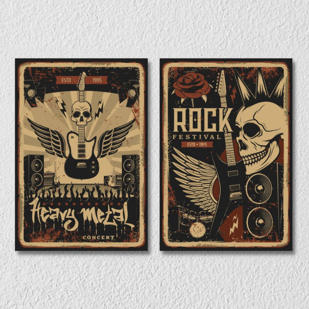Gothic Rock Music Wall Art, Set Of 2